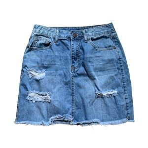 Windsor Blue Distressed Denim Mini Skirt L